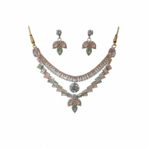 Crystal Double Layered Necklace with Matching Earring Set (Multi-Colour Stones)