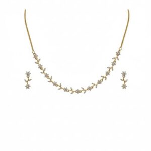 Elegant Crystal Floral Jewelry Set, Gold Plated Necklace with Matching Earrings