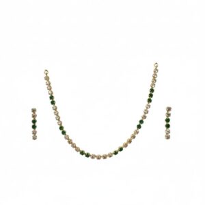 Elegant Gold-Plated Necklace and Earrings Set with Green Crystal Accents