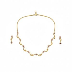 Elegant Gold-Toned Crystal Necklace Set with Crescent Moon Design, Pink Rhinestone Accents (Matching Earrings)