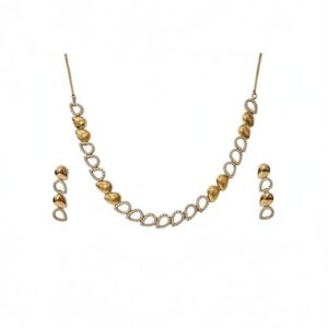 Elegant Traditional Gold & White Necklace Set with Crystal Teardrop AD and Matching Earrings