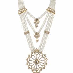 Multi-Strand Pearl Necklace with Gold-Tone Crystal Pendant