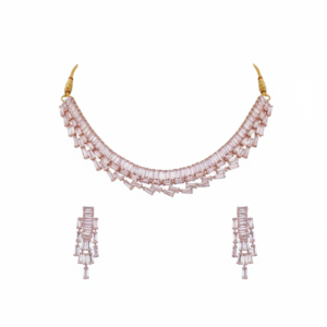 Rose Gold Crystal Necklace & Chandelier Earrings Set