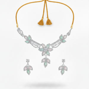 Silver Floral Statement Necklace and Earrings Set